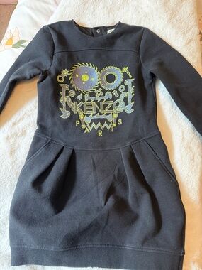 Kenzo Kids Black Dress with Neon Yellow Graphic
